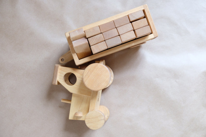 Vintage wooden tractor and blocks